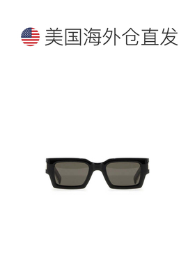 自营saint laurent矩形太阳眼镜，有光泽的黑色醋酸纤维镜框-灰色