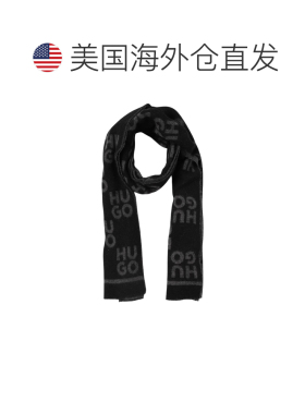 自营hugo bossHugo男式Martyn Jacquard标志羊毛混纺围巾，黑色