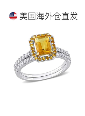 自营mimi & max1 1/3 CT TGW 八角黄水晶和 1/4 CT TW 钻石光环新