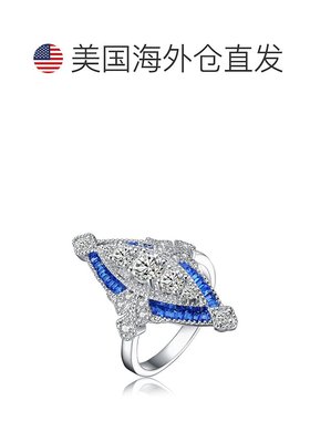 自营 GENEVIVE 纯银蓝宝石立方氧化锆现代戒指 - 蓝色 美国奥莱直