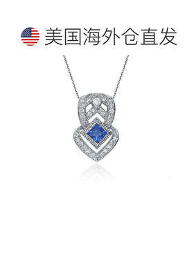 自营GENEVIVE 纯银蓝宝石立方氧化锆密镶吊坠项链 - 蓝色 美国奥