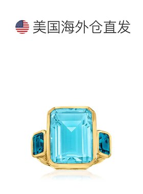 自营 Ross-Simons 蓝色石英和伦敦蓝色托帕石 3 石戒指 18kt 金镀