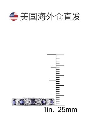 美国直邮4/5 CT TGW 打造 925 纯银蓝色和白色蓝宝石周年纪念戒指