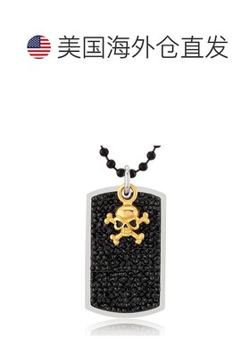 自营 Crucible Los Angeles 不锈钢黑色水晶头骨吊饰狗牌项链 -
