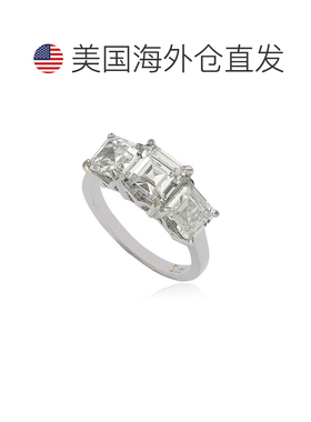 自营Suzy Levian 纯银白色方晶锆石 3 石订婚戒指 - 白色 美国奥