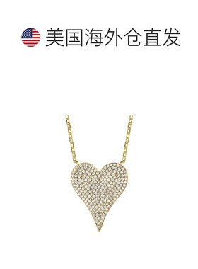 自营 genevive14k 镀金纯银镶嵌密钉钻石方晶锆石心形分层项链 -