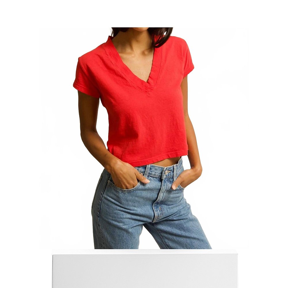 自营perfectwhiteteeAlanis Recycled Cotton V-Neck Tee In Popp - 图3