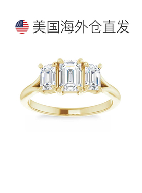 自营pompeii32.10 克拉祖母绿切割三石钻石订婚戒指 14k 金实验室