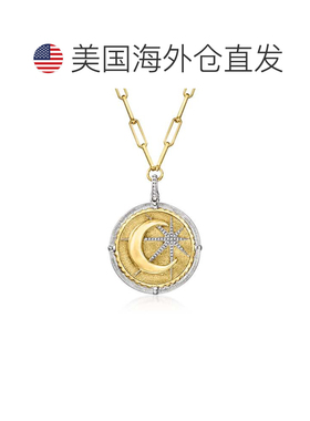 自营Ross-Simons 2 色纯银钻石月亮和星星吊坠项链 - 20 英寸 美