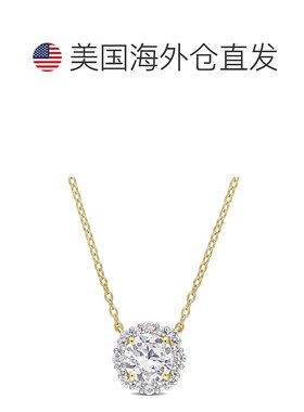 自营 mimi & max1 7/8 CT TGW 创造白色蓝宝石光环项链镀黄色纯银