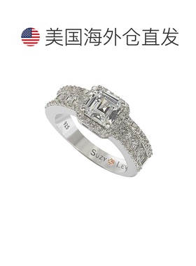 自营Suzy Levian 纯银白色方晶锆石订婚戒指 - 白色 美国奥莱直发