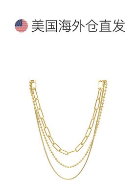 自营 Adornia 盒子链、球链和大回形针链项链套装 金色 - 黄色 美