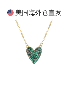自营Suzy Levian 绿色方晶锆石金色纯银心形项链 - 绿色 美国奥莱