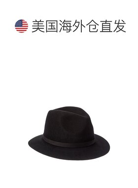 自营Bruno Magli皮革表带羊毛Fedora-黑色 美国奥莱直发帽子配饰