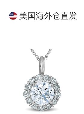 自营 pompeii33/4 克拉 TW 圆形切割钻石光环单石吊坠 14k 白金项