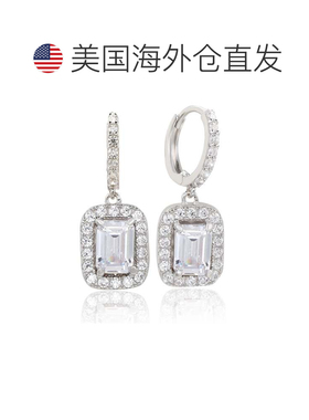自营Suzy Levian 纯银方晶锆石祖母绿切割光环吊坠耳环 - 白色 美