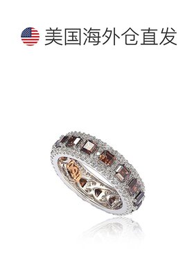 自营Suzy Levian 纯银立方氧化锆棕色和白色现代永恒戒指 棕色 美