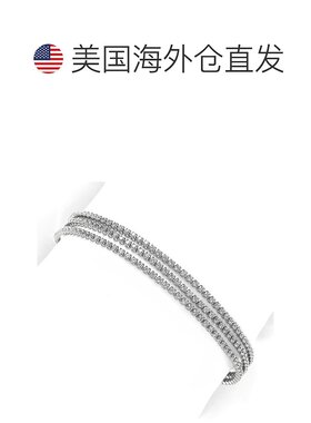 自营 Suzy Levian 白色纯银 3 链方晶锆石手链 - 白色 美国奥莱直