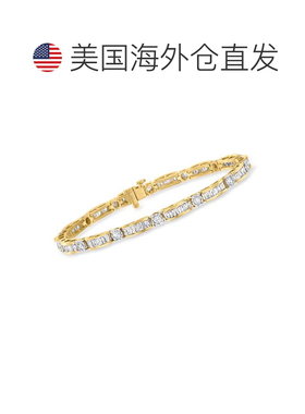自营Ross-Simons 3.00- 18kt 金长方形和圆形钻石手链。 7 英寸 -