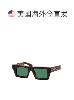 自营 off-white米白色方形全边太阳镜，哈瓦那镜框和深绿色镜片Na