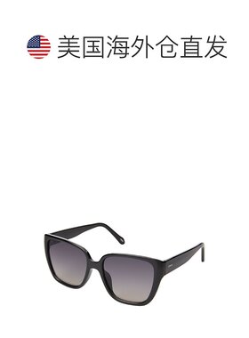 自营 Fossil 女士方形太阳镜 - 黑色 美国奥莱直发