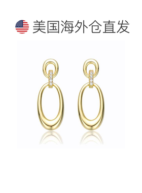 自营geneviveGV 纯银 14k 黄金镀方晶锆石长方形链条吊坠耳环 -