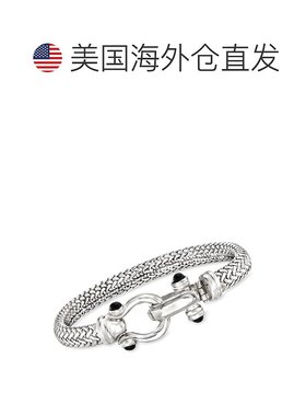 自营 Ross-Simons 意大利纯银马衔扣手链配黑色缟玛瑙 - 7 英寸