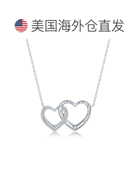 自营simona925 纯银微型密镶 CZ 互锁心形项链 - 银白色 美国奥莱
