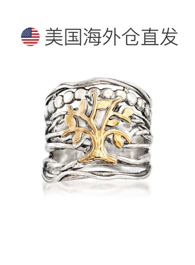 自营 Ross-Simons 纯银和 14 克拉黄金多排生命之树戒指 - 白色
