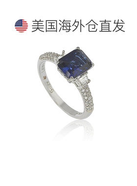 自营 Suzy Levian 纯银蓝宝石和钻石口音 3cttw 祖母绿切割新娘戒
