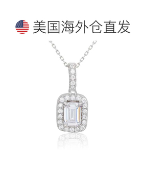 自营Suzy Levian 纯银祖母绿切割白色立方氧化锆光环吊坠 - 白色