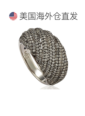 自营 Suzy Levian 熏黑纯银方晶锆石交叉戒指 - 黑色 美国奥莱直