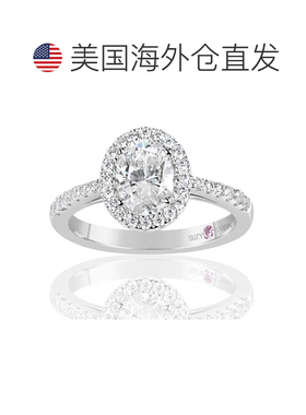 自营 Suzy Levian 纯银椭圆形切割白色立方氧化锆单石订婚戒指 -
