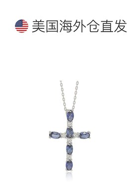 自营 Suzy Levian 纯银蓝宝石和钻石装饰十字架吊坠 - 蓝色 美国