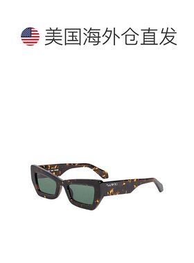自营 off-white米白色方形全边太阳镜，哈瓦那框架和绿色镜片Oeri