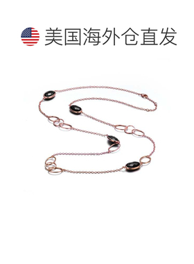 自营 GENEVIVE 纯银镀玫瑰金黑色立方氧化锆站项链 美国奥莱直发