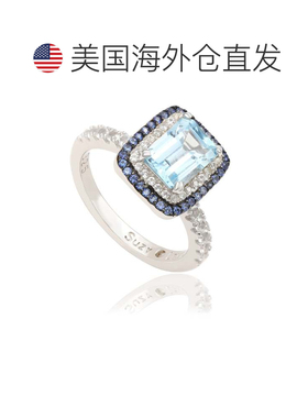 自营Suzy Levian Sterling Silver Emerald Cut Blue Topaz and S