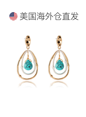 自营liv oliver18k 金和银两色椭圆形绿松石耳环 - 银 美国奥莱直