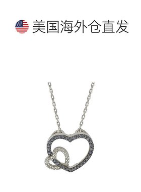 自营 Suzy Levian 纯银蓝色和白色蓝宝石和钻石口音双心形吊坠 -