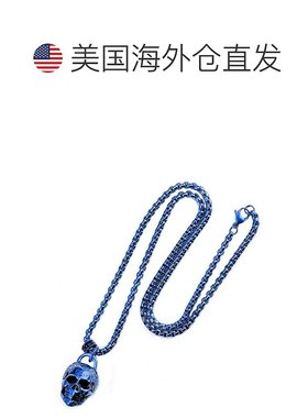 自营 crucible坩埚洛杉矶蓝色不锈钢 25 毫米骷髅项链配 24 英寸