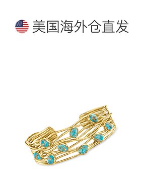 Ross-Simons 绿松石公路袖口手镯，18kt 黄金镀纯银 - 8 英寸 【