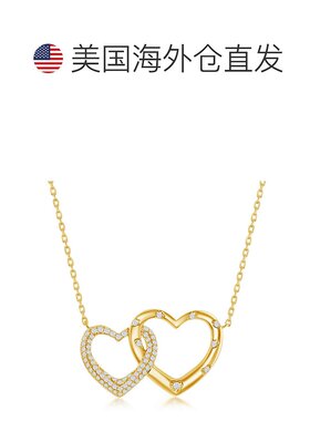 自营 simona925 纯银微型密镶 CZ 互扣心形项链 - 金色 美国奥莱