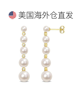 自营mimi & max淡水养殖珍珠和 1/4 CT TGW 白色托帕石渐变耳环镀