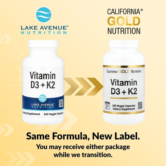 California Gold Nutrition ວິຕາມິນ D3+K2 240 ແຄບຊູນ vegetarian capsules ສົ່ງຕົງຈາກຮົງກົງ