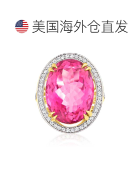 自营ross-simons罗斯-西蒙斯粉红黄玉和 . 14kt 黄金钻石戒指 -