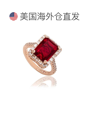 自营Suzy Levian Rose Sterling Silver Large Emerald-Cut Red C
