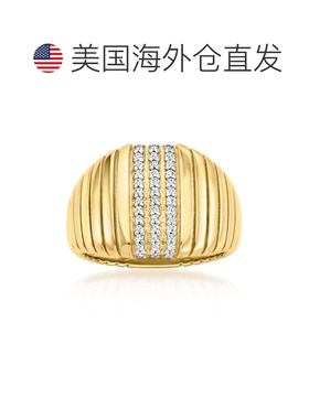 自营Ross-Simons Diamond Ribbed Ring in 18kt Gold Over Sterli