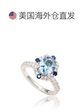 自营 Suzy Levian 纯银水蓝色方晶锆石榄尖形戒指 - 蓝色 美国奥