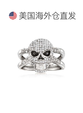 自营 Ross-Simons 925 纯银黑白钻石骷髅戒指 美国奥莱直发配饰