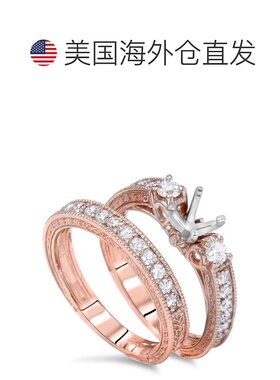自营 pompeii37/8 克拉复古订婚戒指底座套装 14K 玫瑰金 - 14k